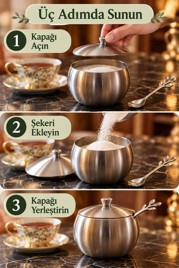 Mucit Home Yaprak Desenli Paslanmaz Çelik Şekerlik Kasesi