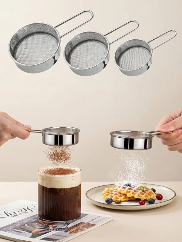 Mucit Home Kakao Pudra Şeker Eleme Süzgeç Seti Tramisu Süsleme Kakao Süzgeçi İnce Delikli