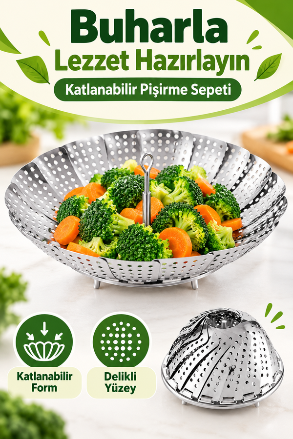 Mucit Home Buharda Sebze Pişirme Sepeti Paslanmaz Çelik Tencere İçi Buharlı Haşlama Katlanır Pişirici Sepet