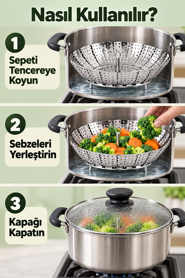 Mucit Home Buharda Sebze Pişirme Sepeti Paslanmaz Çelik Tencere İçi Buharlı Haşlama Katlanır Pişirici Sepet
