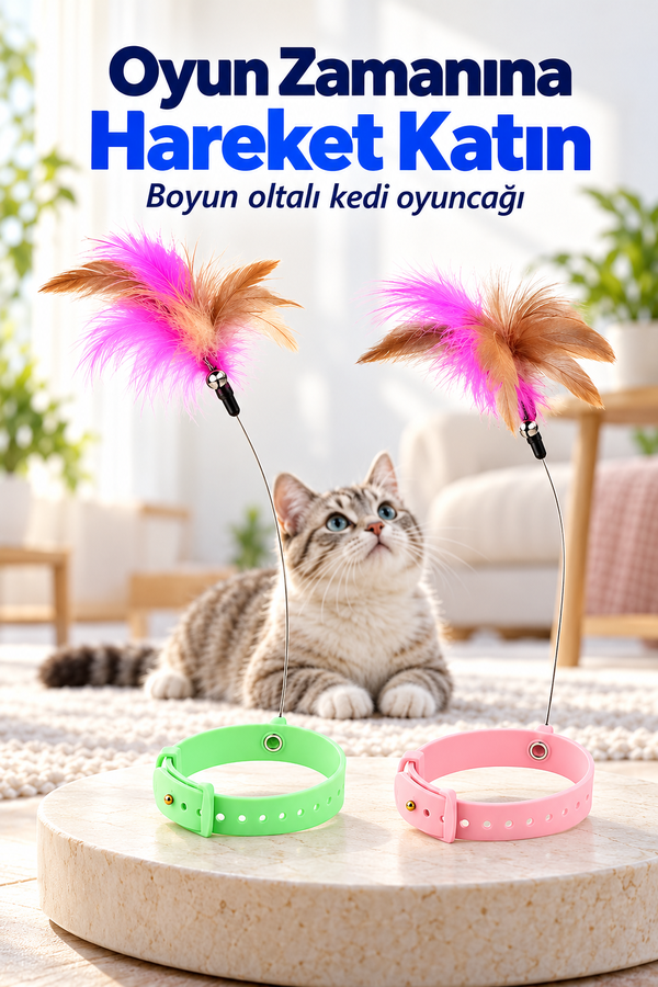 Mucit Home Kedi Boyun Oltası Hareketli Tüylü Ayarlanabilir Kedi Oyuncağı Eğlenceli Tasma