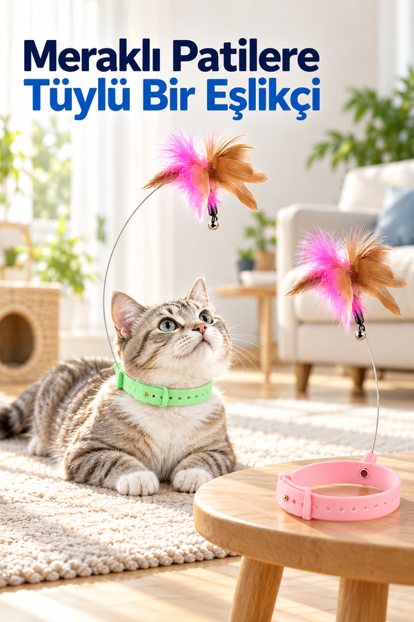Mucit Home Kedi Boyun Oltası Hareketli Tüylü Ayarlanabilir Kedi Oyuncağı Eğlenceli Tasma