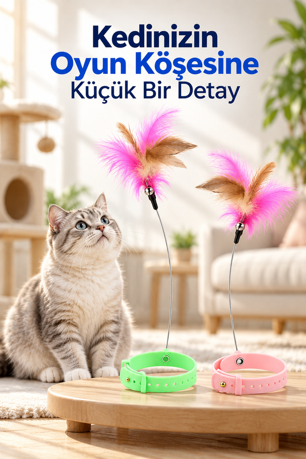 Mucit Home Kedi Boyun Oltası Hareketli Tüylü Ayarlanabilir Kedi Oyuncağı Eğlenceli Tasma
