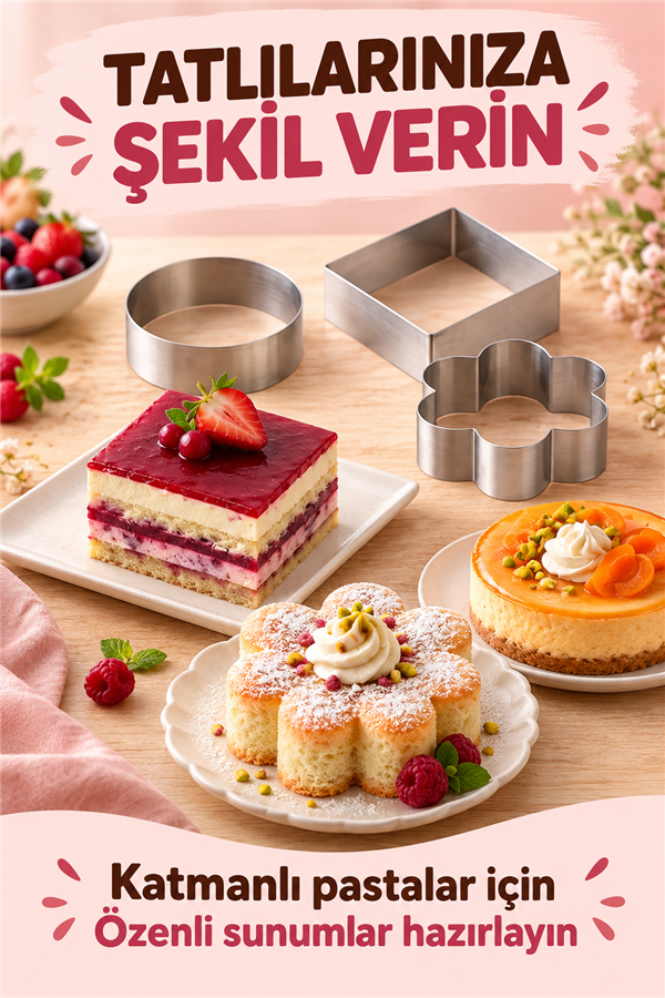 Mucit Home Manolya Çiçeği Pasta Kalıbı 3 lü Kare Yuvarlak Çiçek Model Kek Kalıbı