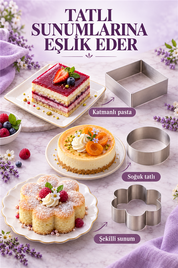 Mucit Home Manolya Çiçeği Pasta Kalıbı 3 lü Kare Yuvarlak Çiçek Model Kek Kalıbı