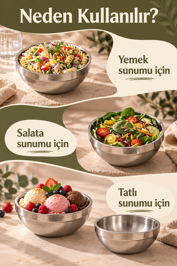 Mucit Home 4 Adet Çift Cidarlı Paslanmaz Çelik Dondurmalık Çelik Kase Soğuk Sıcak Tutan Meze Kasesi 11 cm