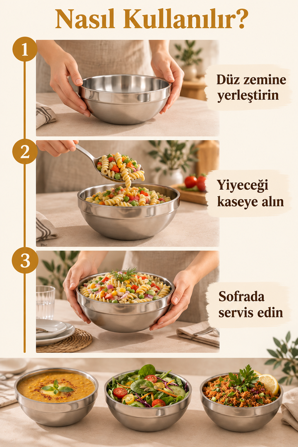 Mucit Home 4 Adet Çift Cidarlı Paslanmaz Çelik Dondurmalık Çelik Kase Soğuk Sıcak Tutan Meze Kasesi 11 cm