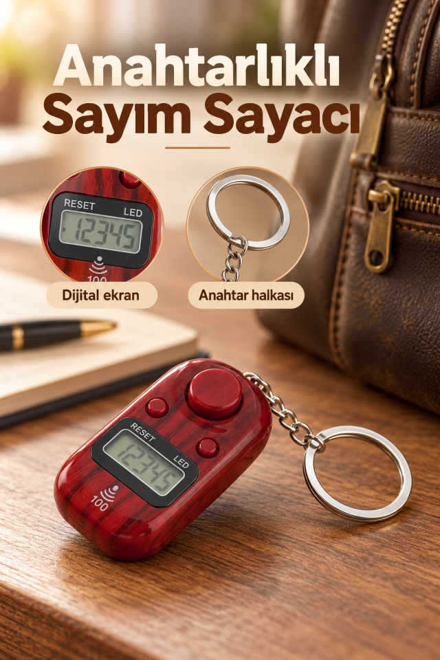 Mucit Home 1 Adet, Işıklı, Anahtarlık Zikirmatik Dijital Tesbih Renkli