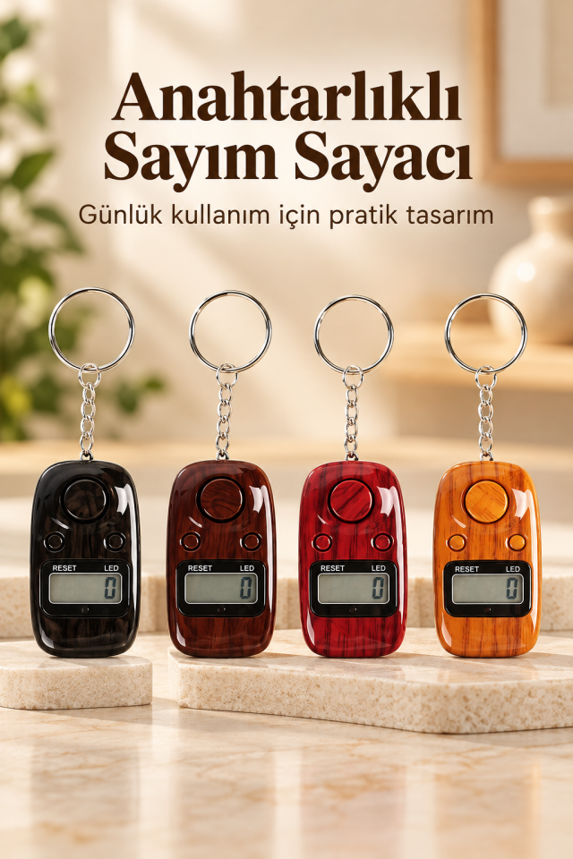 Mucit Home 1 Adet, Işıklı, Anahtarlık Zikirmatik Dijital Tesbih Renkli
