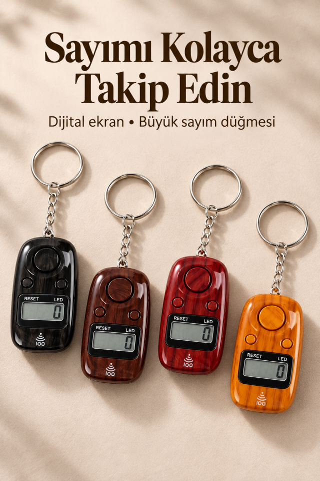 Mucit Home 1 Adet, Işıklı, Anahtarlık Zikirmatik Dijital Tesbih Renkli