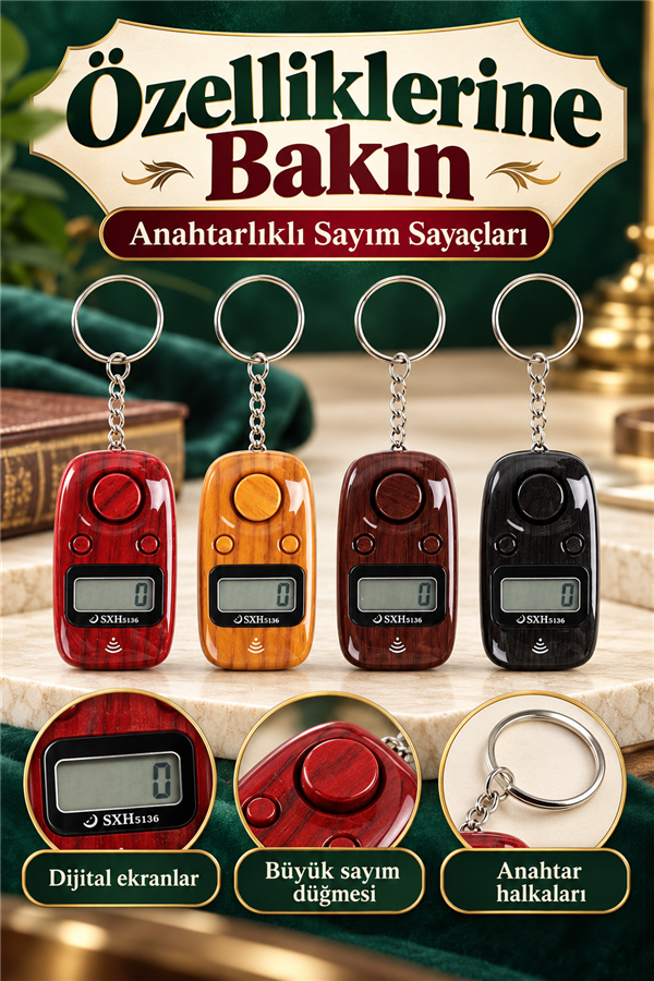Mucit Home  4 ADET Işıklı, Anahtarlık Zikirmatik Dijital Tesbih Renkli