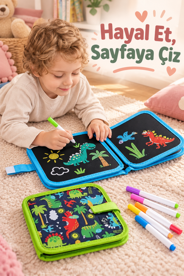 Mucit Home Çocuklar İçin Silinebilir Çizim Defteri 6 Adet Kalem Hediyeli Bebekler İçin Aktivite Oyuncak Seti