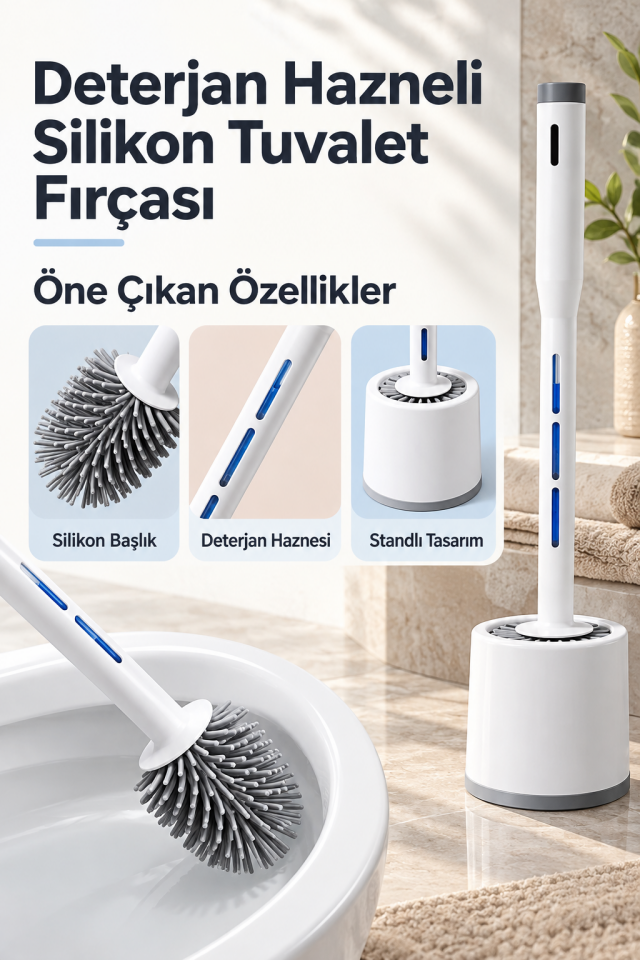 Mucit Home Deterjan Hazneli Silikon Uçlu Tuvalet Fırçası Klozet Temizleme Fırçası