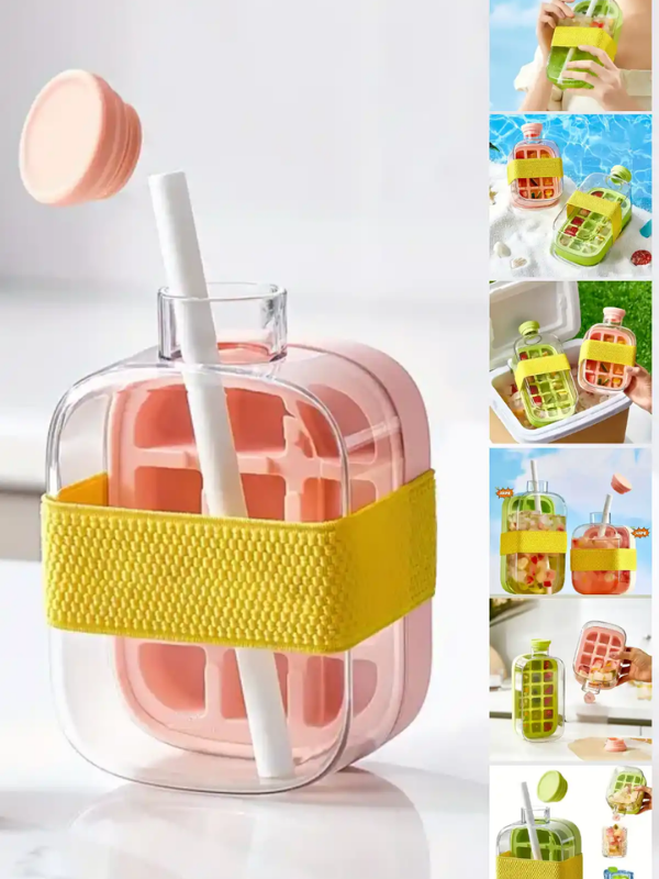 Mucit Home 500 ml Buz Kalıbı Pipetli Matara Soğuk İçecek Şişesi Buzluklu Suluk