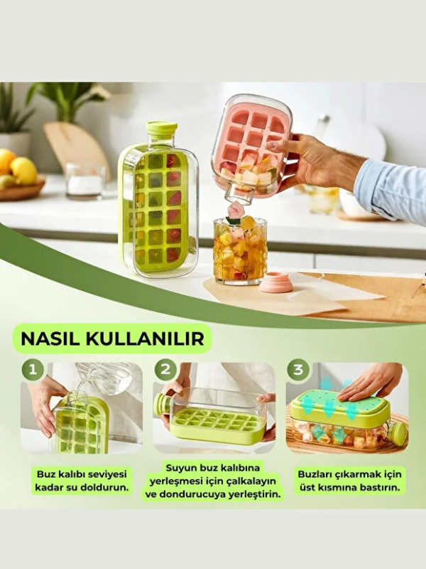Mucit Home 500 ml Buz Kalıbı Pipetli Matara Soğuk İçecek Şişesi Buzluklu Suluk