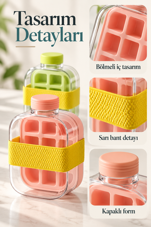 Mucit Home 500 ml Buz Kalıbı Pipetli Matara Soğuk İçecek Şişesi Buzluklu Suluk
