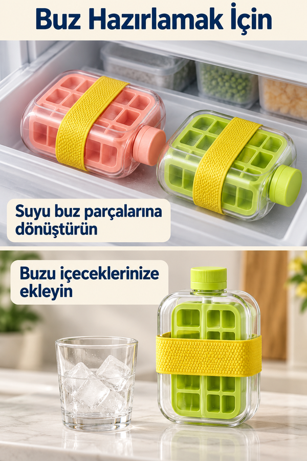 Mucit Home 500 ml Buz Kalıbı Pipetli Matara Soğuk İçecek Şişesi Buzluklu Suluk