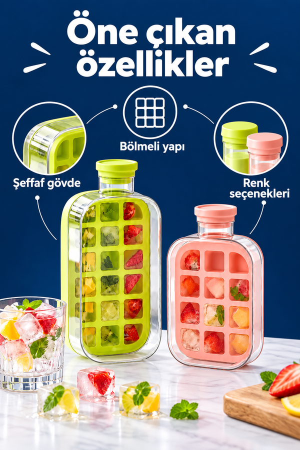 Mucit Home 1000 ML Buz Kalıbı Pipetli Matara Soğuk İçecek Şişesi Buzluklu Suluk