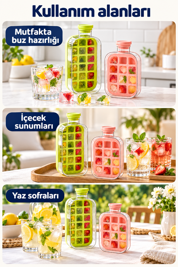 Mucit Home 1000 ML Buz Kalıbı Pipetli Matara Soğuk İçecek Şişesi Buzluklu Suluk