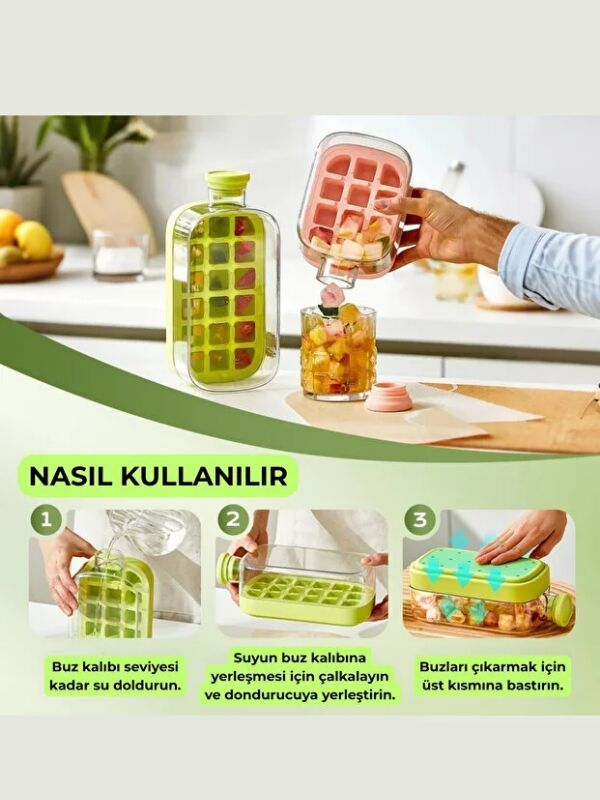 Mucit Home 1000 ML Buz Kalıbı Pipetli Matara Soğuk İçecek Şişesi Buzluklu Suluk