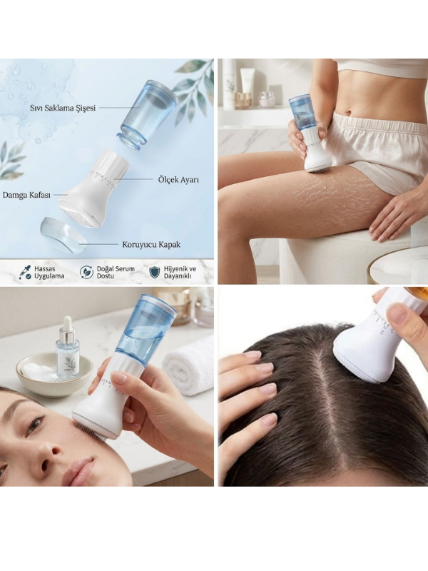 Mucit Home 140 İğneli Serum Hazneli Dermaroller – 0-3 mm Ayarlı Dermaroller Mikro İğneli Saç, Cilt