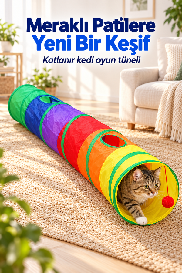 Mucit Home Düz Kedi Tüneli Katlanır Gökkuşağı Uzun Düz Kedi Köpek Oyun Tüneli Evcil Hayvan Oyun Tüneli