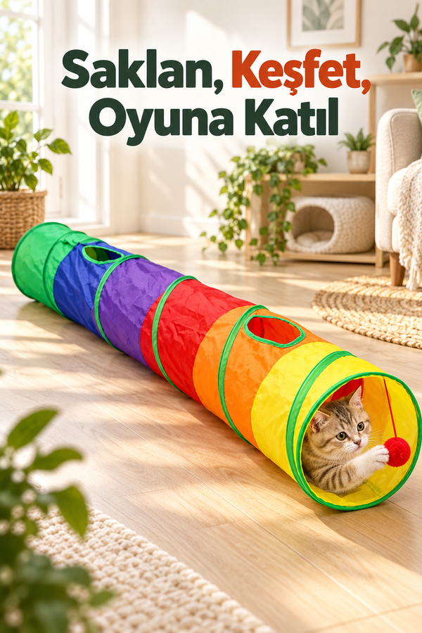 Mucit Home Düz Kedi Tüneli Katlanır Gökkuşağı Uzun Düz Kedi Köpek Oyun Tüneli Evcil Hayvan Oyun Tüneli