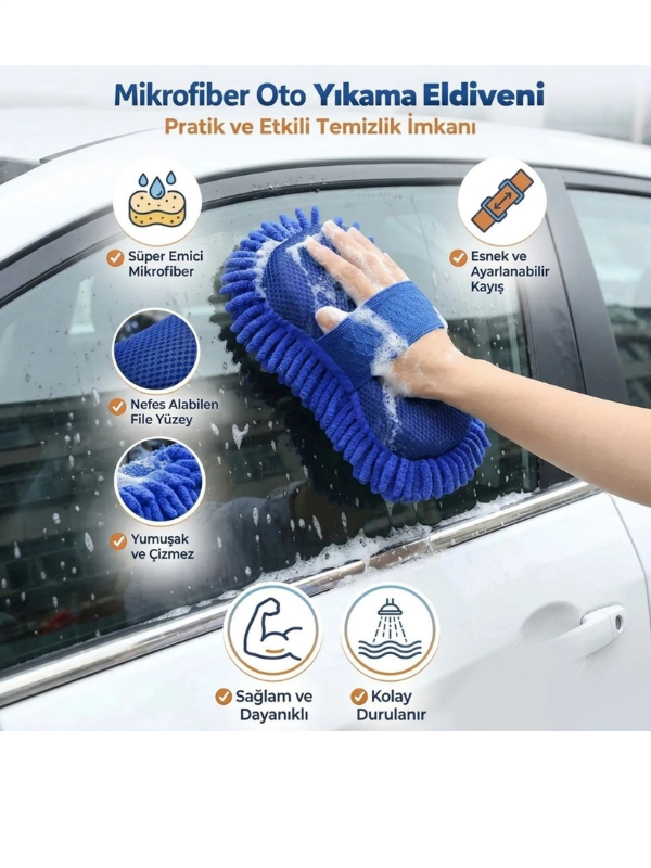 Mucit Home Kalın Süngerli Araç Temizleme Bezi, Araba Yıkama Eldiveni  Mikrofiber Oto Yıkama Eldiveni