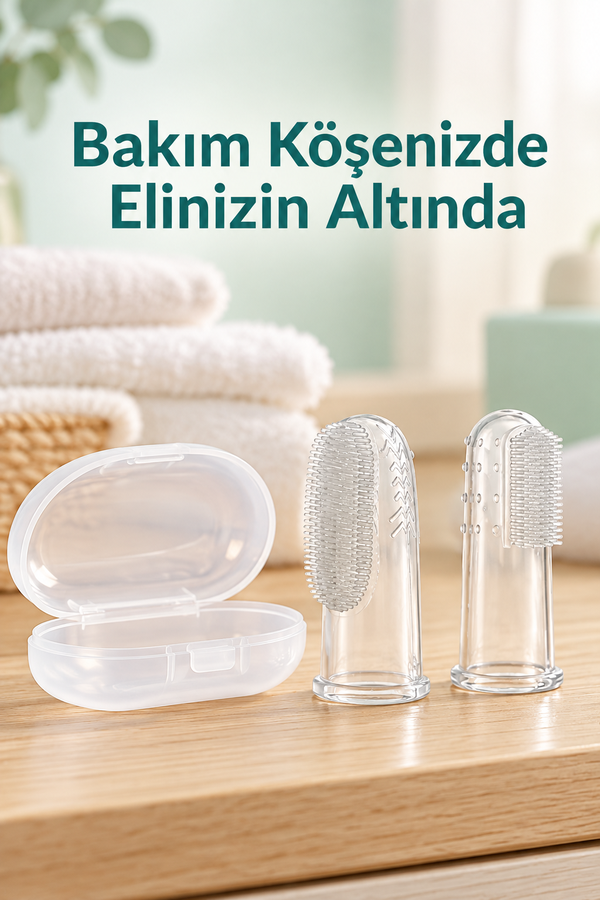 Mucit Home Slikon Parmak Bebek Diş Kaşıyıcı ve Şeffaf Renk Yumuşak Fırça Kutulu Erkek ve Kız Çocuk