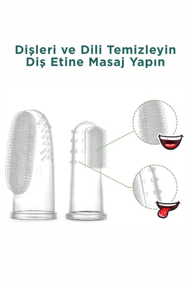 Mucit Home Slikon Parmak Bebek Diş Kaşıyıcı ve Şeffaf Renk Yumuşak Fırça Kutulu Erkek ve Kız Çocuk