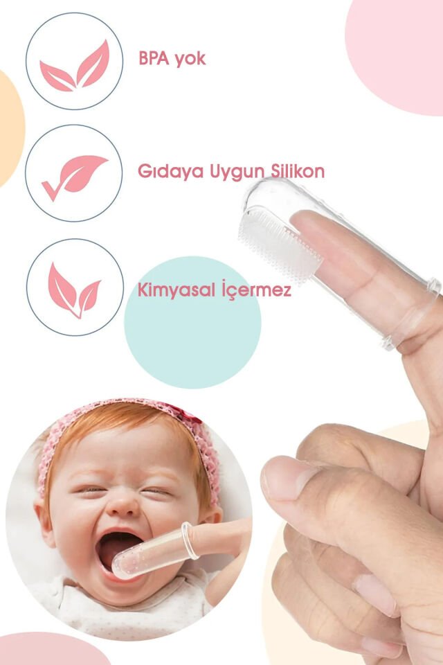 Mucit Home Slikon Parmak Bebek Diş Kaşıyıcı ve Şeffaf Renk Yumuşak Fırça Kutulu Erkek ve Kız Çocuk
