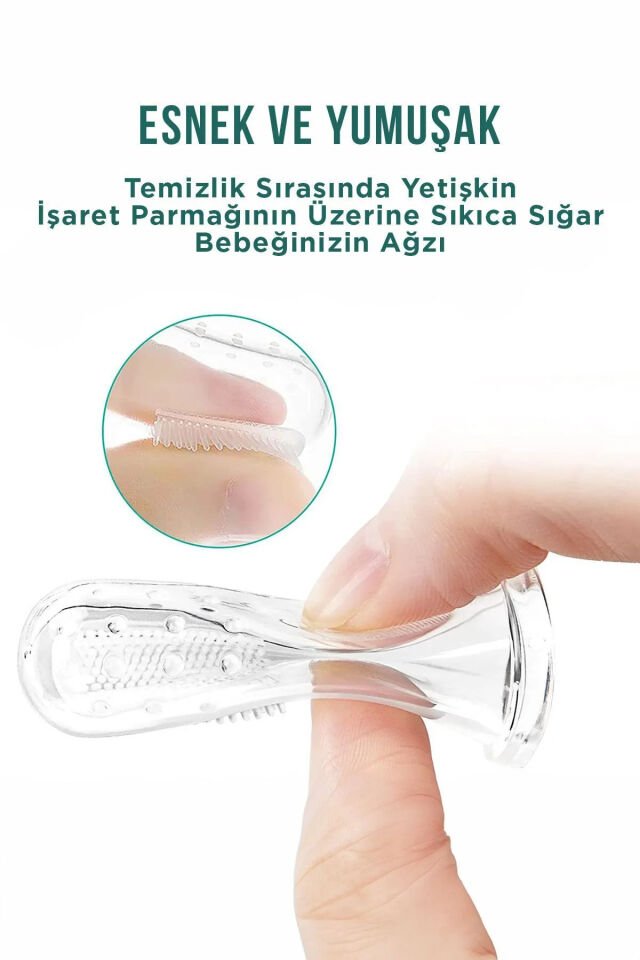 Mucit Home Slikon Parmak Bebek Diş Kaşıyıcı ve Şeffaf Renk Yumuşak Fırça Kutulu Erkek ve Kız Çocuk