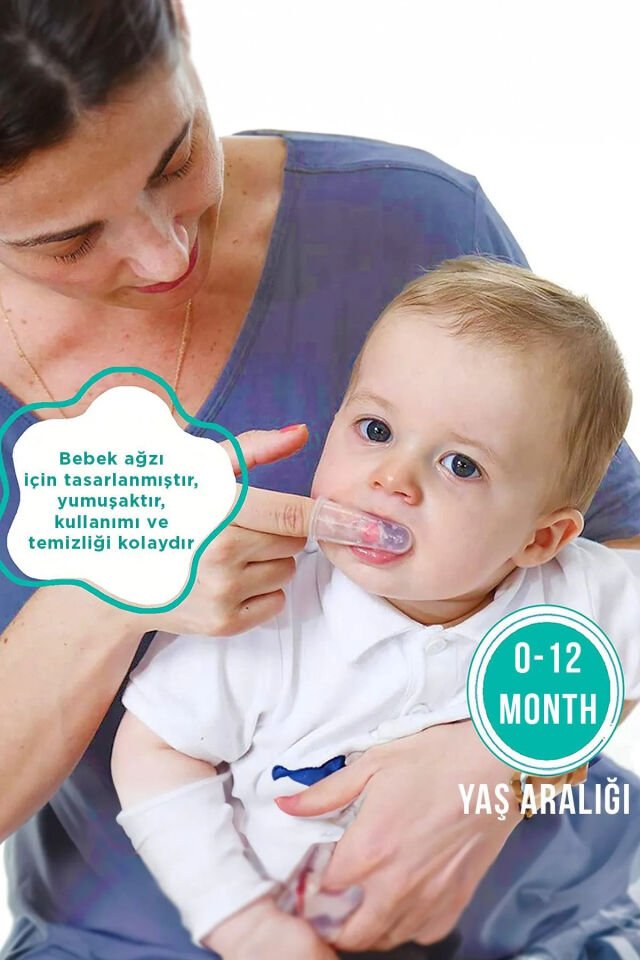 Mucit Home Slikon Parmak Bebek Diş Kaşıyıcı ve Şeffaf Renk Yumuşak Fırça Kutulu Erkek ve Kız Çocuk