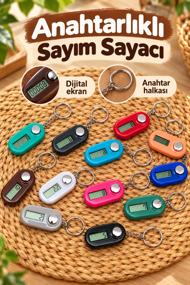 Mucit Home 1 Adet Tek Düğmeli Zikirmatik Sayım Sayacı Anahtarlık Zikirmatik Dijital Tesbih