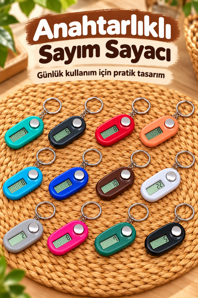 Mucit Home 1 Adet Tek Düğmeli Zikirmatik Sayım Sayacı Anahtarlık Zikirmatik Dijital Tesbih