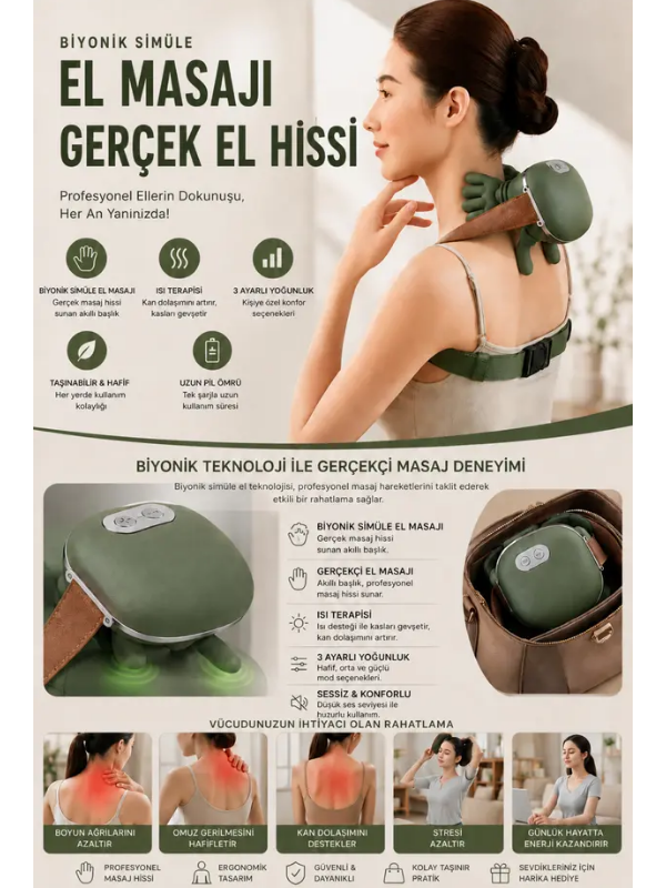 Mucit Home Parmak Masaj Cihazı Gerçek El Hissi ile Yoğurma Yapan Isıtmalı Masaj Aleti Boyun,Sırt,Omuz,Bacak