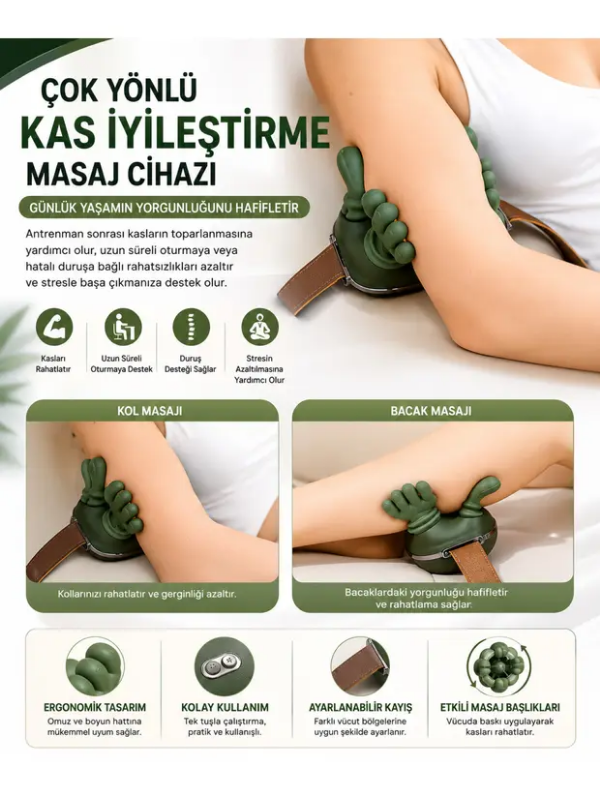 Mucit Home Parmak Masaj Cihazı Gerçek El Hissi ile Yoğurma Yapan Isıtmalı Masaj Aleti Boyun,Sırt,Omuz,Bacak