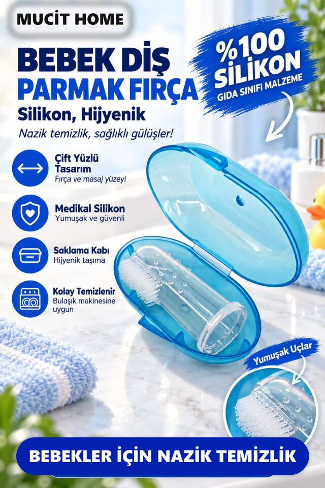 Mucit Home Mavi Erkek Bebek Çocuk Silikon Parmak Diş Kaşıyıcı Dil Temizleyici Diş Fırçası