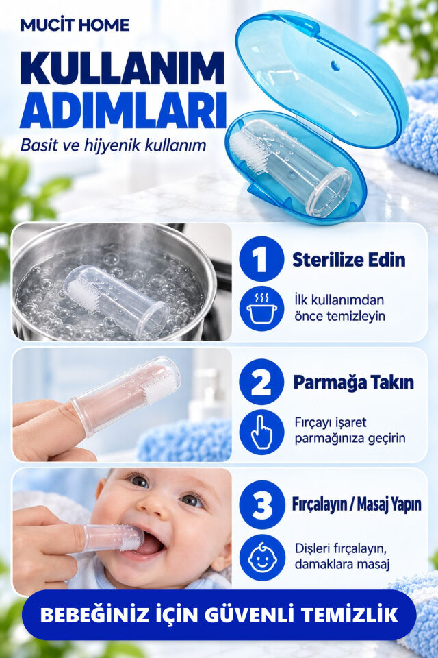Mucit Home Mavi Erkek Bebek Çocuk Silikon Parmak Diş Kaşıyıcı Dil Temizleyici Diş Fırçası