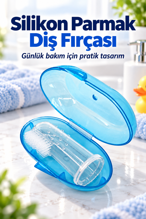 Mucit Home Mavi Erkek Bebek Çocuk Silikon Parmak Diş Kaşıyıcı Dil Temizleyici Diş Fırçası