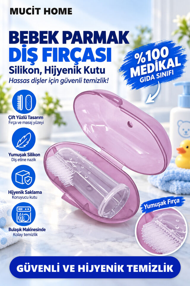 Mucit Home Pembe Kız Bebek Çocuk Silikon Parmak Diş Kaşıyıcı Dil Temizleyici Diş Fırçası