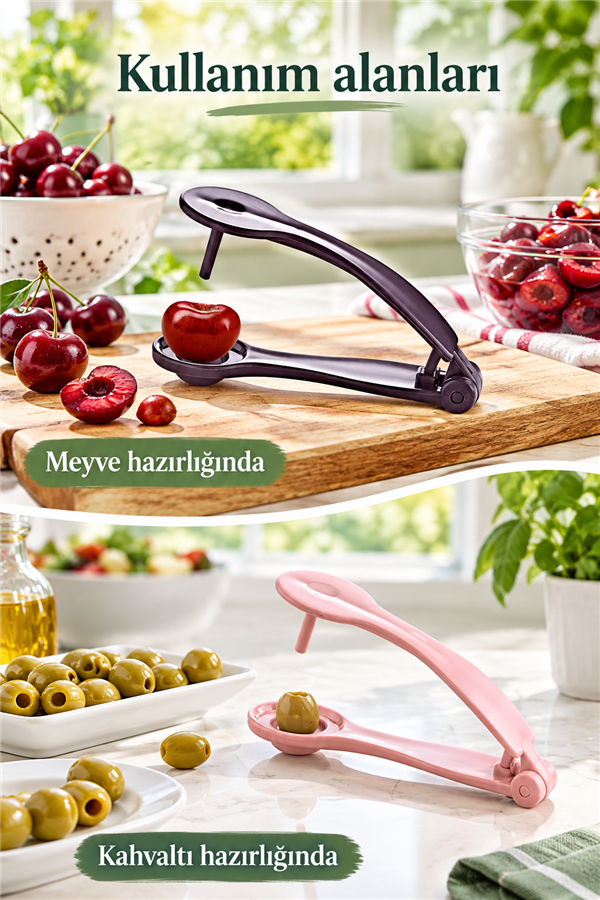 Mucit Home Plastik Kiraz Çekirdeği Çıkarıcı Yeşil Siyah Zeytin,Vişne Çekirdek Çıkarıcı