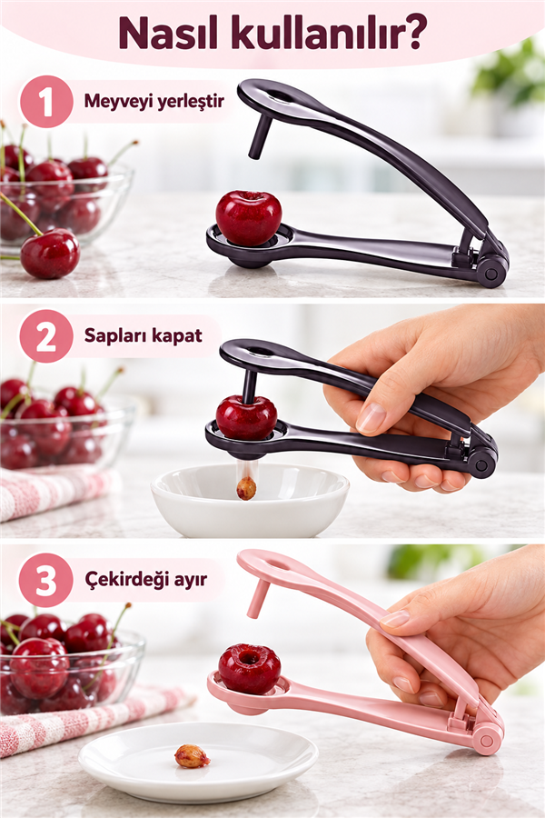 Mucit Home Plastik Kiraz Çekirdeği Çıkarıcı Yeşil Siyah Zeytin,Vişne Çekirdek Çıkarıcı