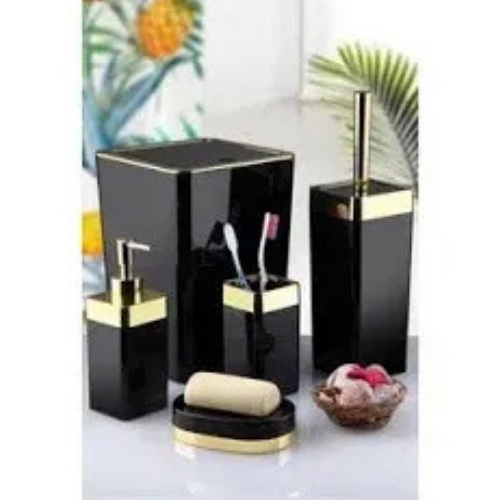 Mucit Home  5 Parça Siyah Gold Kare li Banyo Seti.