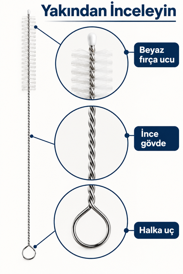 Mucit Home 5 ADET Pipet Temizleme Fırçası - Cam Pipet Fırçası - Bambu Pipet Fırçası - Metal Pipet Fırçası