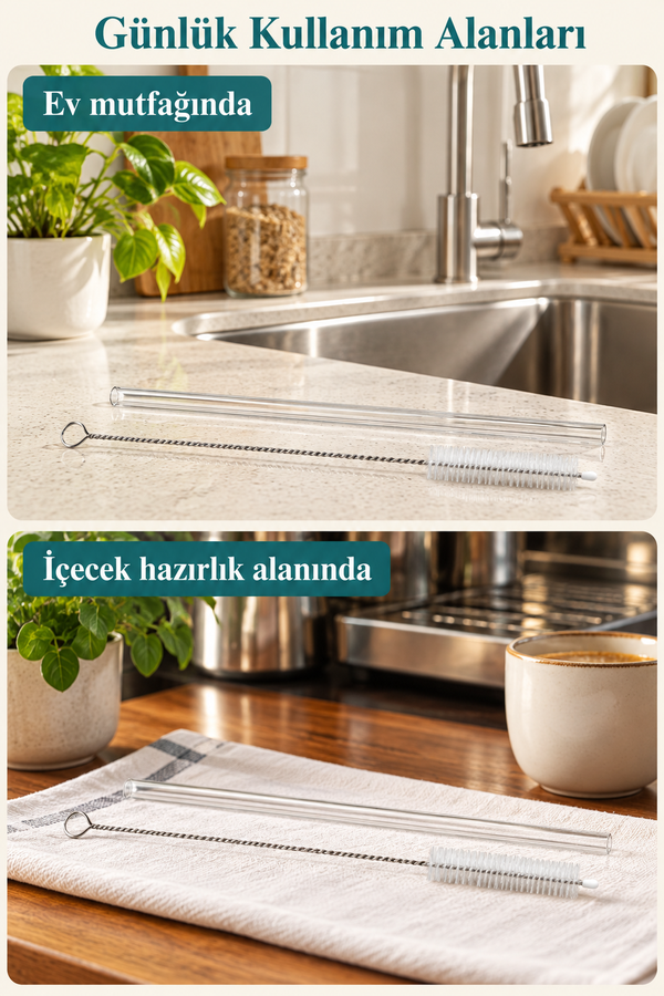 Mucit Home 5 ADET Pipet Temizleme Fırçası - Cam Pipet Fırçası - Bambu Pipet Fırçası - Metal Pipet Fırçası