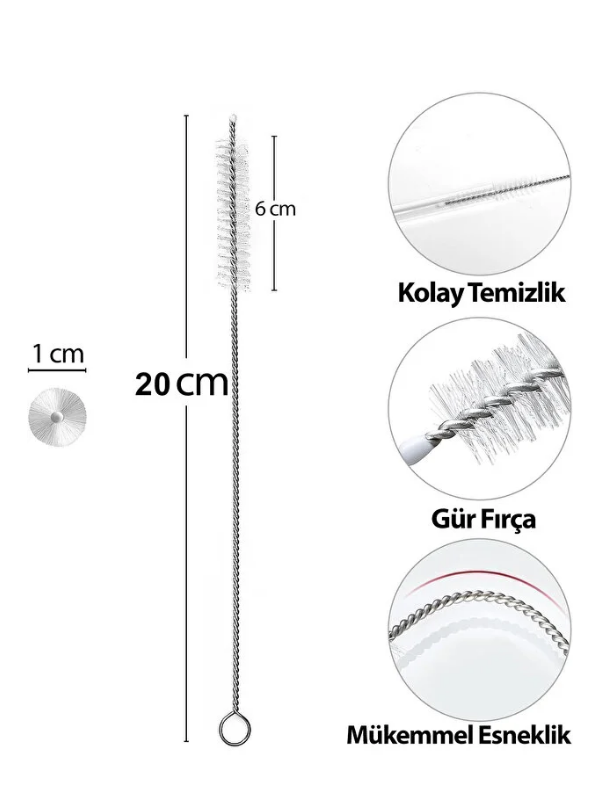Mucit Home 5 ADET Pipet Temizleme Fırçası - Cam Pipet Fırçası - Bambu Pipet Fırçası - Metal Pipet Fırçası