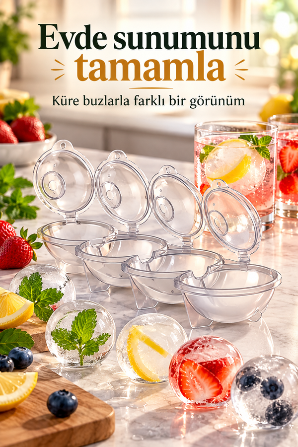 Mucit Home Küre Buz Top Kalıbı Küre Buz Topu Kalıbı 2 Adet Yuvarlak Içecek Buz Topu Dondurucu