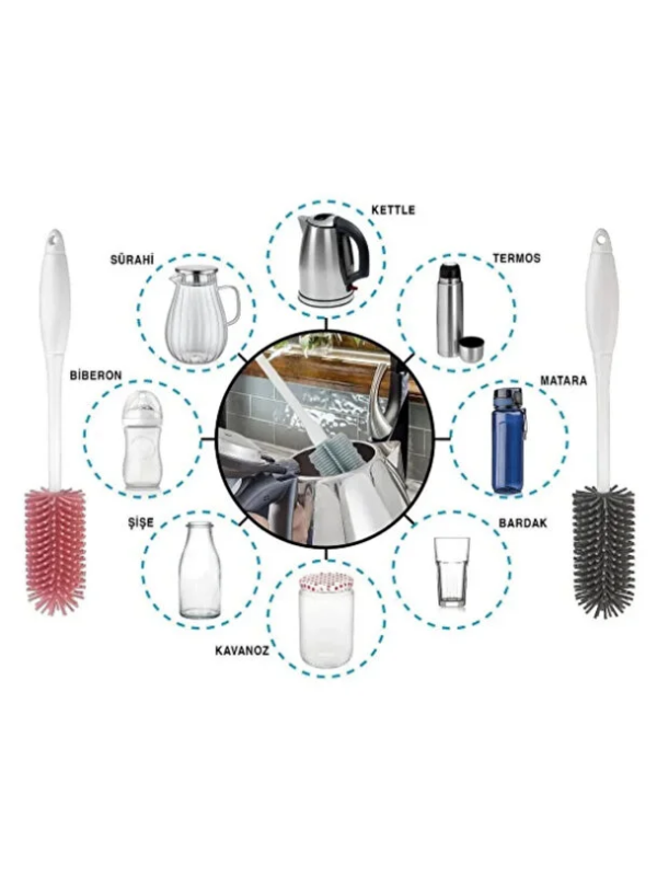 Mucit Home Silikon Fırçalı Biberon Şişe Bardak Kavanoz Yıkama Fırçası