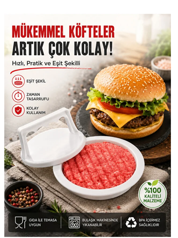 Mucit Home Hamburger Köfte Yapma Pres Aparatı Plastik Burger Köfte Kalıbı